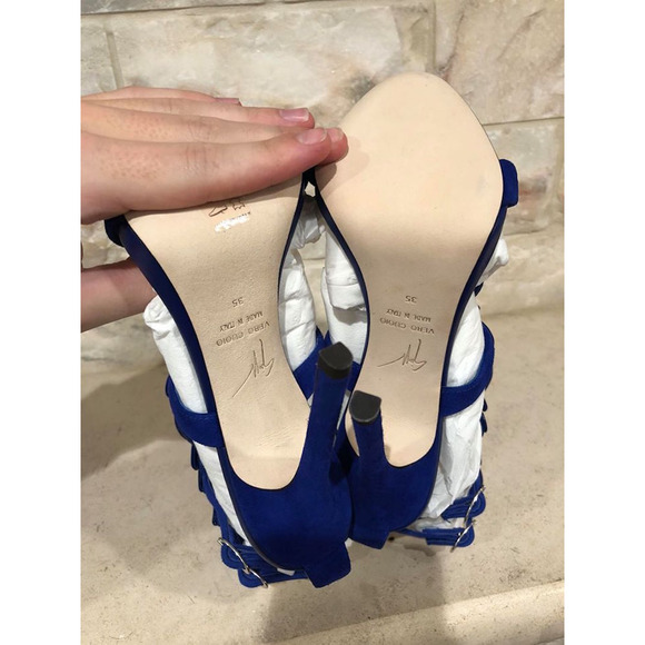 Giuseppe Zanotti Cruel Summer 110 Blue Setter Wing Strap Sandal Heel Pump 35 - Picture 12 of 12